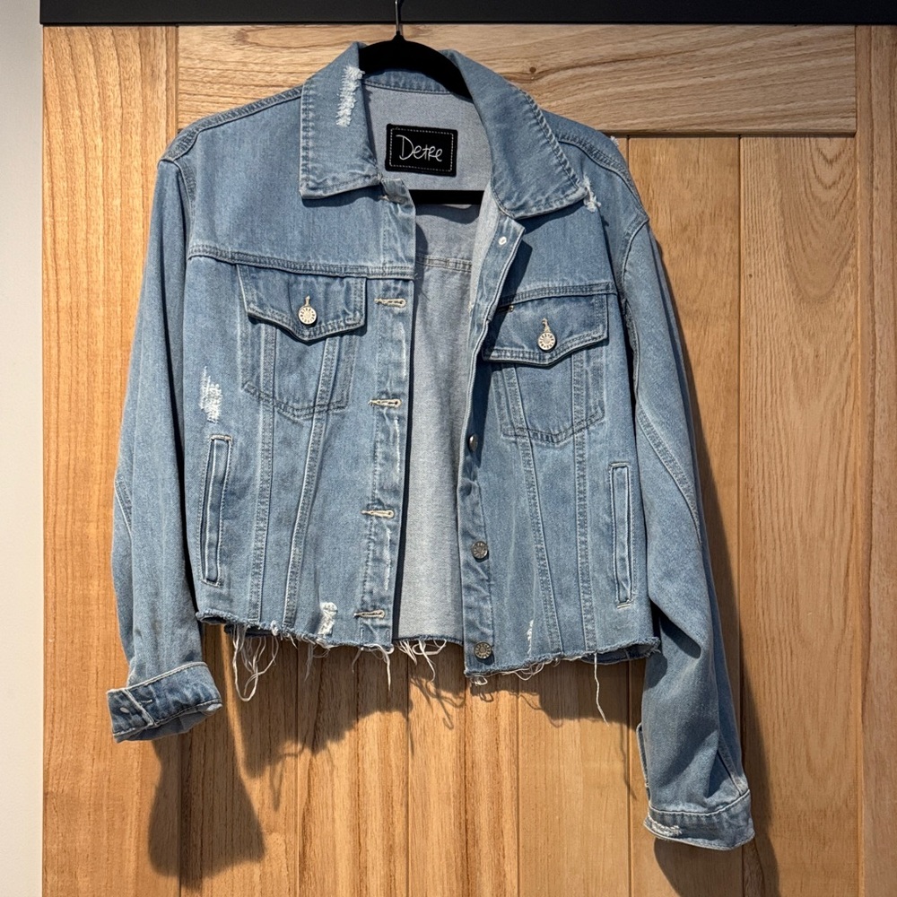 Detre Cropped Denim Distressed Jacket